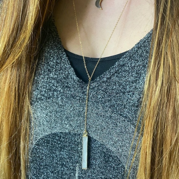 Selenite Crystal Wand Lariat Necklace - Picture 6 of 6